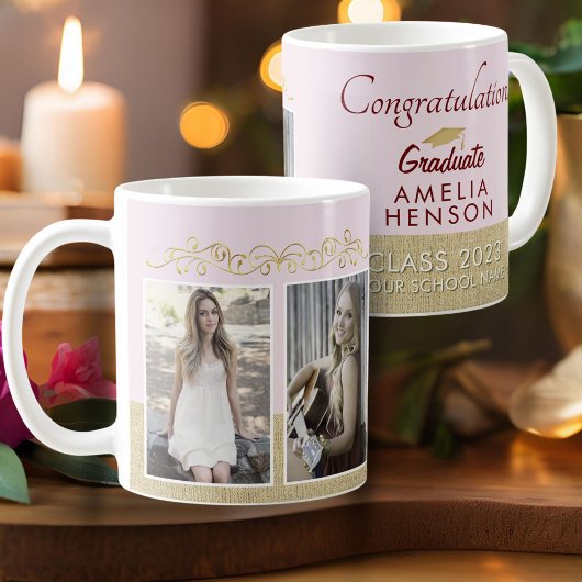 Mug Rustic Gold Pink 2023 Graduate 2 Diplôme photo