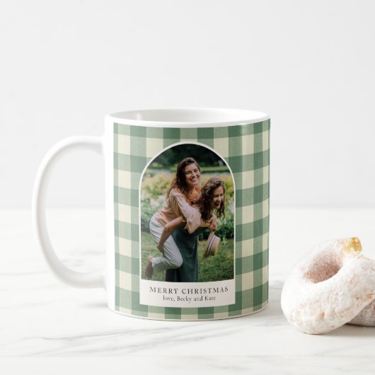 Mug Rustic Green En vichy Arch Photo moderne Noël (Avec donut)