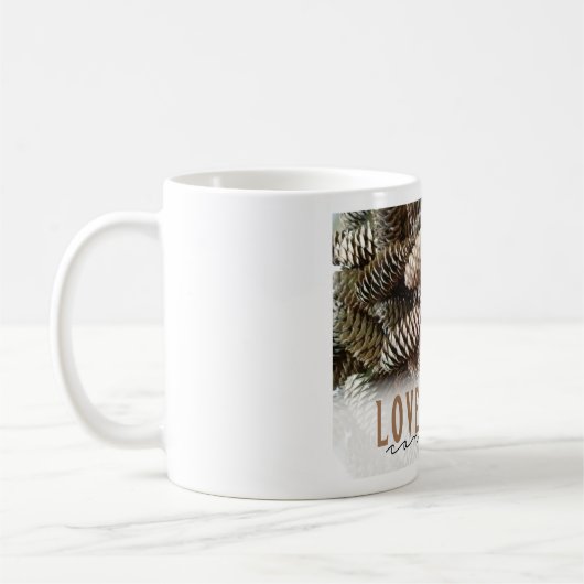 Mug Rustic Holiday Love and Joy Pine Cone (Gauche)