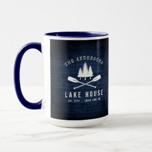 Mug Rustic Lake House Oars Trees Bleu Bois Imprimer Gr