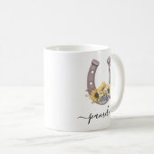 Mug Rustic Sunflower Lucky Horseshoe Nom personnalisé (Devant droit)