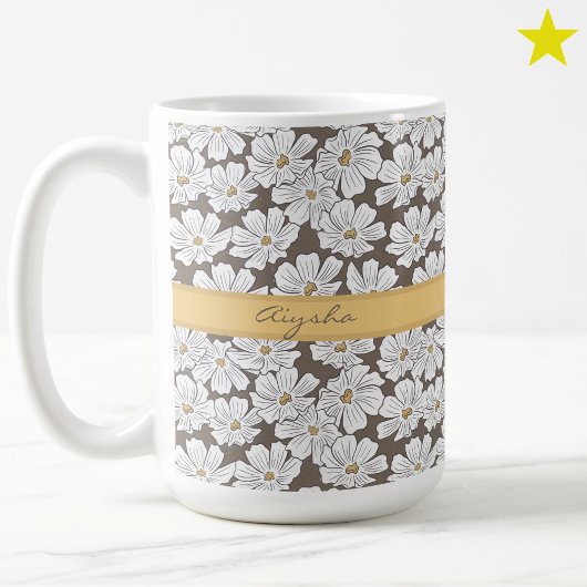 Mug Rustic White Flower Sketch Yellow Gray Custom Name