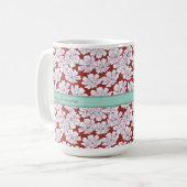 Mug Rustic White Flowers Sketch Red Teal Custom Name (Devant gauche)