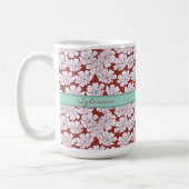 Mug Rustic White Flowers Sketch Red Teal Custom Name (Gauche)