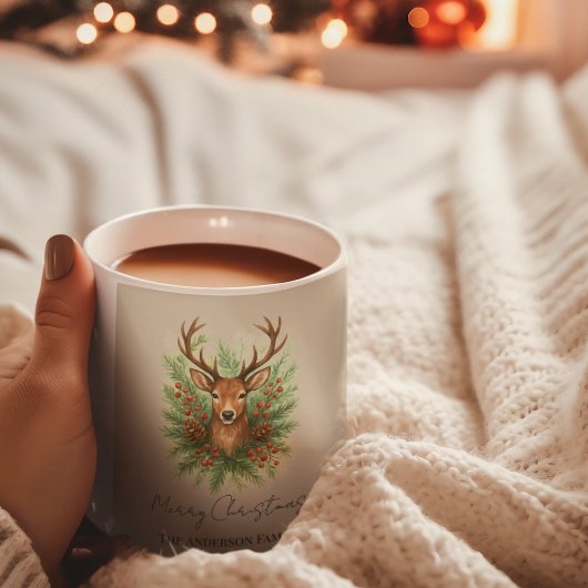 Mug Rustic Woodland Deer Head with Winter Foliage - 