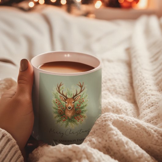 Mug Rustic Woodland Deer Head with Winter Foliage -