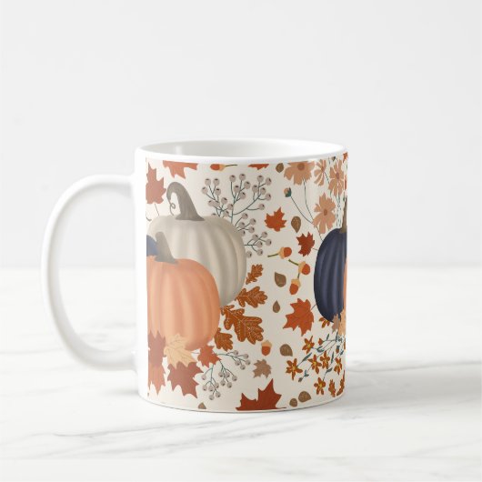 Mug Rustique Automne Citrouille Feuille Fleur sauvage (Gauche)