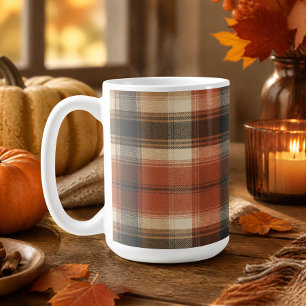 Mug Rustique automne classique plaid rouille crème noi