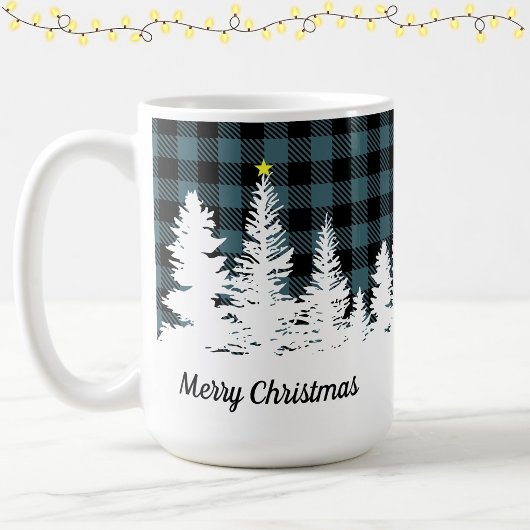Mug Rustique bleu plaid buffalo forêt Joyeux Noël