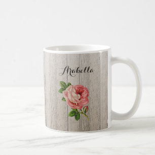 Mug Rustique Bois Patiné Rose Vintage Avec Nom