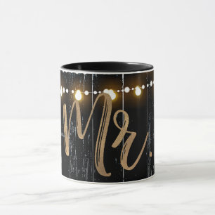 Mug Rustique Bois Sombre & Lumières Dorées Mariée MR.