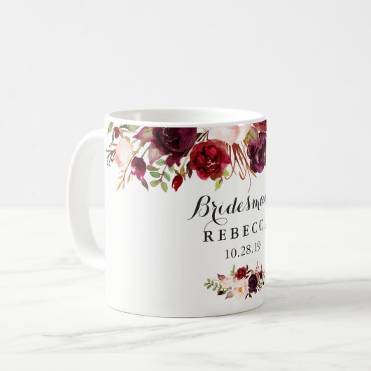 Mug Rustique Bourgogne Floral Mariage de femme de cham (Devant gauche)