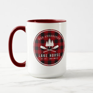 Mug Rustique Country Lake House Tree Red Buffalo Plaid