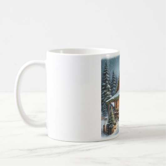 Mug Rustique hiver/Noël cabine enneigé (Gauche)