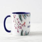 Mug Rustique moderne Happy Holidays pinèdes et oiseaux (Gauche)