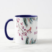 Mug Rustique moderne Happy Holidays pinèdes et oiseaux (Gauche)