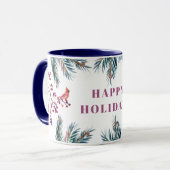 Mug Rustique moderne Happy Holidays pinèdes et oiseaux (Devant gauche)