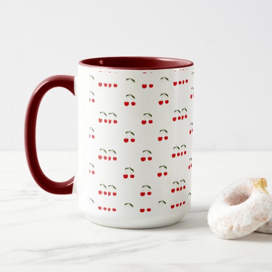 Mug Rustique moderne Motifs cerise (Avec donut)
