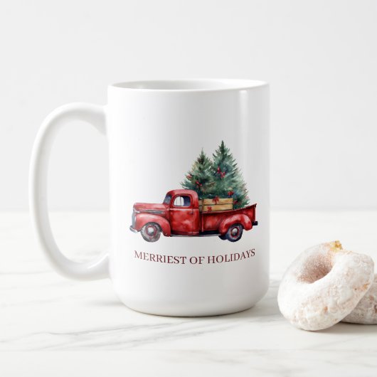 Mug Rustique Noël Camion rouge Merriest des vacances (Avec donut)