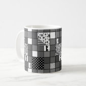 Mug Rustique, Populaire, Noir et blanc, Patchwork, Sim (Devant gauche)