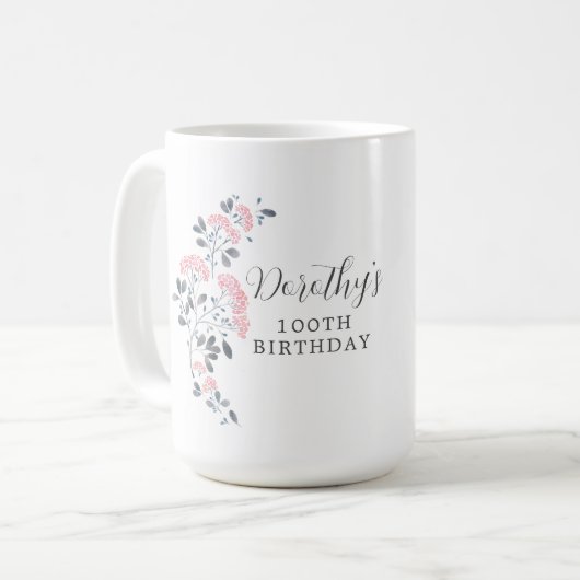 Mug Rustique rose Fleur sauvage Floral 100e anniversai (Devant gauche)