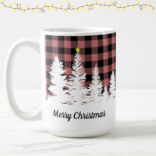 Mug Rustique rose plaid de Buffalo forêt Joyeux Noël