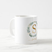 Mug S monogramme, couronne feuillue propre au client (Devant gauche)