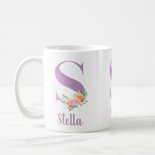 Mug S Monogramme Purple Floral Aquarelle personnalisée