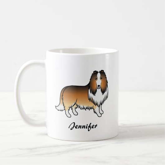 Mug Sable Rough Collie Cute Cartoon Chien & Nom (Gauche)