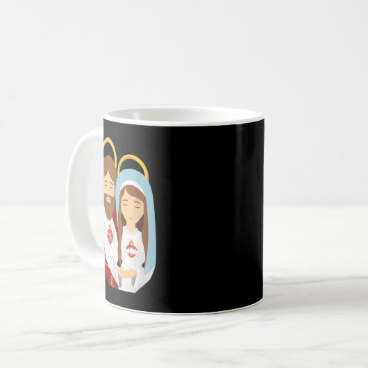 Mug Sacré Coeur et Immaculé Coeur Image Jésus et (Devant gauche)