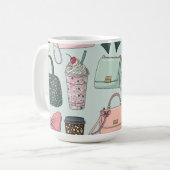 Mug Sacs à main, rubans et cafés latte (Devant gauche)