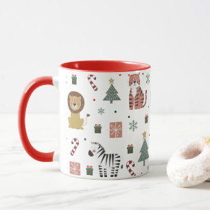 Mug Safari de Noël moderne Animaux Tiger Lion Zebra