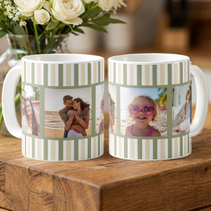Mug Sage Crème Rayure Multi Grille de Photos