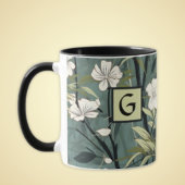 Mug Sage Green Black Floral Japanese Style Monogram 