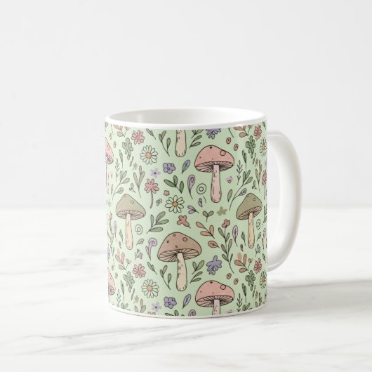 Mug Sage Green Earthy Mushroom Seamless Pattern (Devant droit)