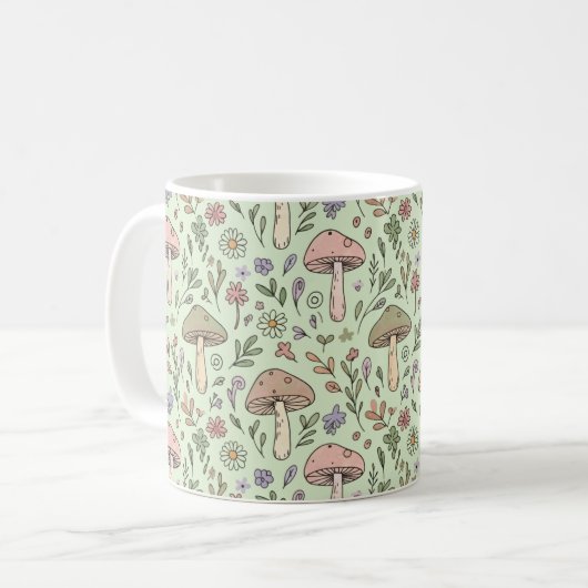 Mug Sage Green Earthy Mushroom Seamless Pattern (Devant gauche)