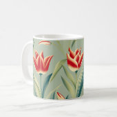 Mug Sage Green Floral Rouges Tulipes (Devant gauche)