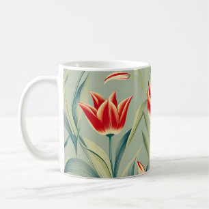 Mug Sage Green Floral Rouges Tulipes