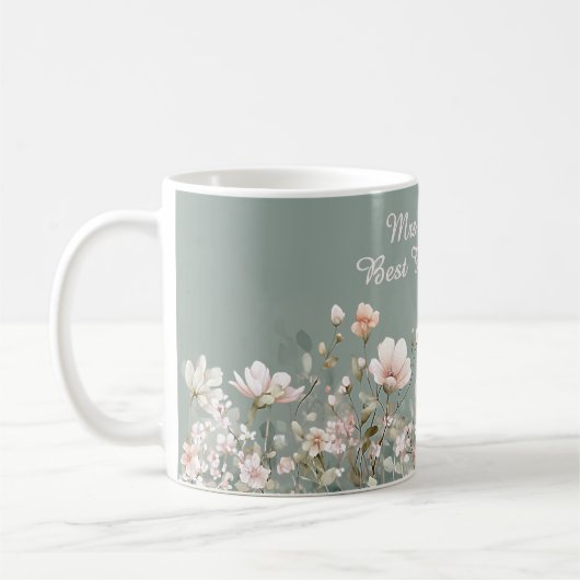Mug Sage Green Spring Floral Teacher Elegant Script (Gauche)