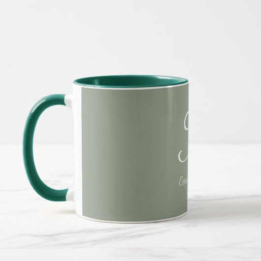 Mug Sage Green & White Elegant Monogram Initial Name  (Gauche)