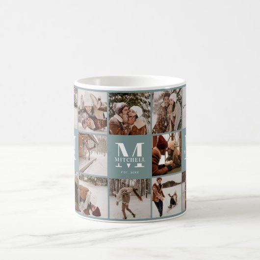 Mug Sage moderne Green Multi Photo Collage Keepsaké (Centre)