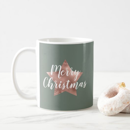 Mug Sage moderne Green Rose Gold Star Noël (Avec donut)