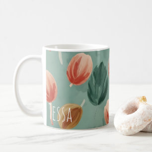 Mug Sage Terrestre et Corail Floral Tulipe Artistique 