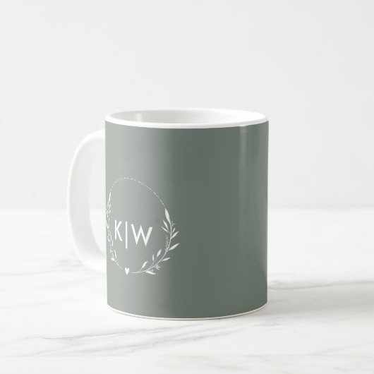 Mug Sage vert et blanc | Monogramme des initiales mode (Devant gauche)