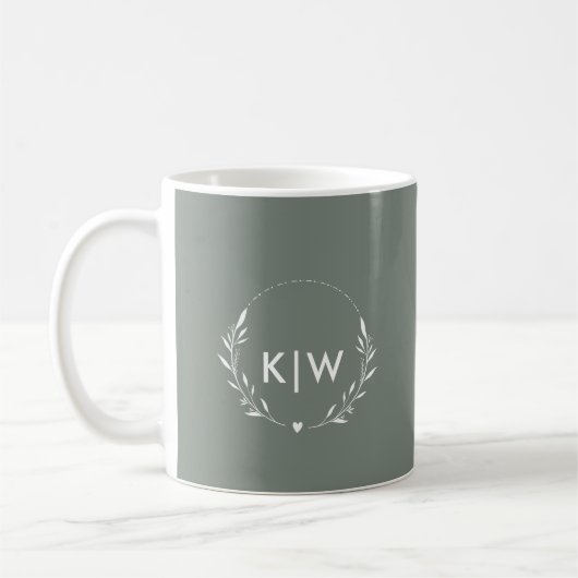 Mug Sage vert et blanc | Monogramme des initiales mode (Gauche)