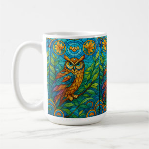 Mug Sagesse dans un vitrail - Hibou au milieu de fleur