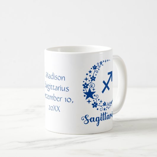 Mug Sagittarius Zodiac Astrologie Anniversaire Bleu Bl (Devant droit)