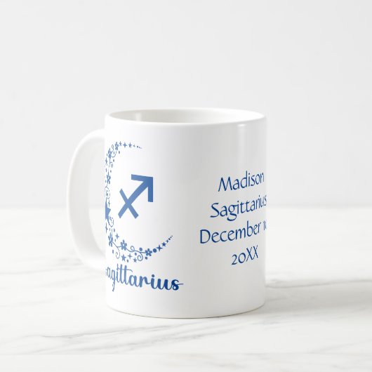 Mug Sagittarius Zodiac Astrologie Anniversaire Bleu Bl (Devant gauche)