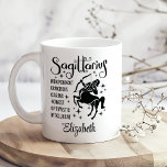 Mug Sagittarius Zodiac Horoscope Nom personnalisé<br><div class="desc">Découvrez l'esprit aventurier et optimiste du Sagittarius avec le Sagittarius Zodiac Horoscope Personnalisé Nom du café Mug. Doté d'un arrière - plan blanc propre, ce mug est orné d'impressionnants graphismes zodiaques noirs du Sagittaire, dont le symbole emblématique de l'archer, ainsi que de traits clés qui capturent la nature libre, philosophique...</div>