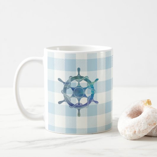 Mug Sailboat Blue Tiller En vichy Vérifier Motif (Avec donut)